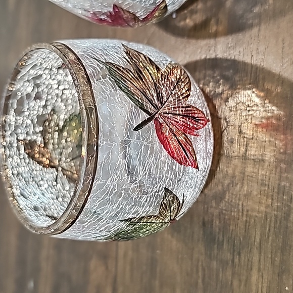 Two Yankee Candle Fall Leaves Crackle Glass Votive Holders - Picture 4 of 4